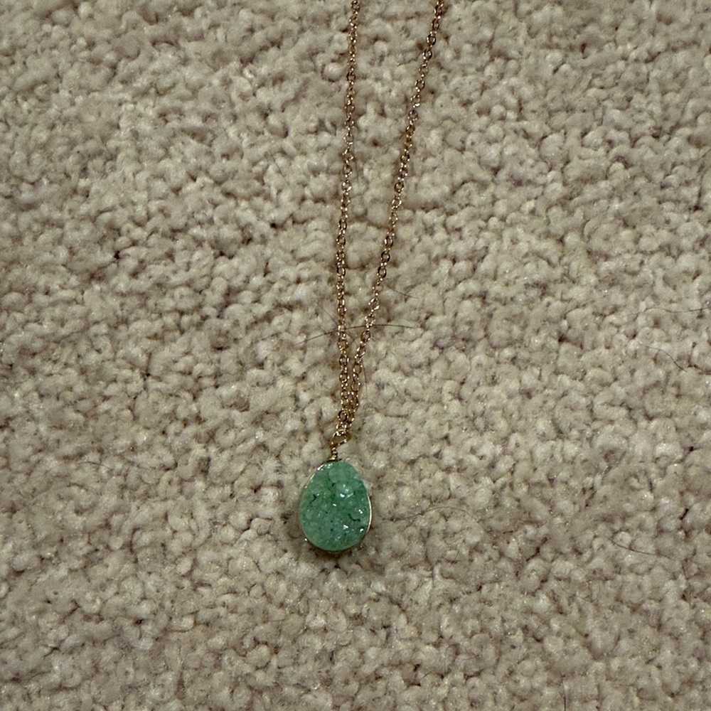 Gold Chain Necklace with Mint Green Druzy Teardrop Pendant